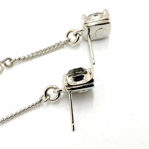 Chanel Rhinestone Earrings 9cm x 2 Metal Rhinestones Coco Mark Silver - Picture 5 of 10